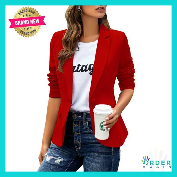 Slim Fit Blazer Lapel Button Work Office Jacket Elegant Classic Chic